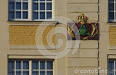 Close-up of a coat of arms of a medieval house in Arras, France, in Flanders Stock Photo