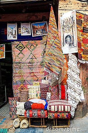 Colorful carpets in a street of marrakech medina, morocco Editorial Stock Photo