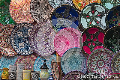 Detail of colorful ceramics in the markets of the medina of Marrakech, Morocco Stock Photo