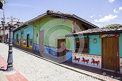 Detail from colorful facade on the building in Guatape, Colombia Editorial Stock Photo
