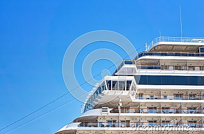 Detail of a cruise ship deck with clear blue sky in the background Stock Photo