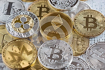 Detail of Crypto currency coins Editorial Stock Photo