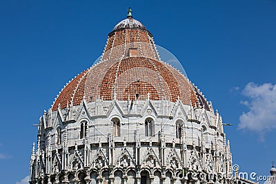 Cupola of the Pisa Baptistery of St. John against a beautiful blue sky Stock Photo