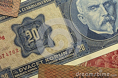 Detail of the Czechoslovak 20 crowns banknote from 1926, 1st Republic Stock Photo