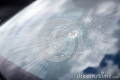 Detail Of Damage To Windscreen Of Car Shattered By Vandalism Stock Photo