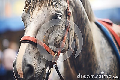 detail of dappled grey horse being sponged Stock Photo