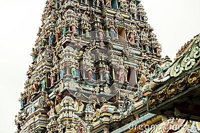 Detail of the decorated tower of Hindu temple Stock Photo