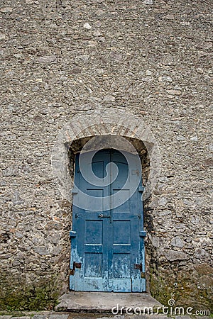 Detail of door and church wall dated 1761 Stock Photo