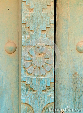 Detail of door in the part-ruined village of Al Hamra in Oman Stock Photo