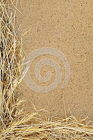 Detail of dry grass hay and OSB, oriented strand b Stock Photo