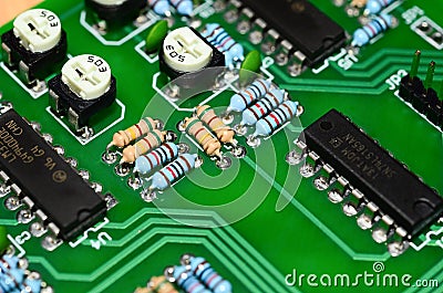 Detail of an electronic printed circuit board Stock Photo