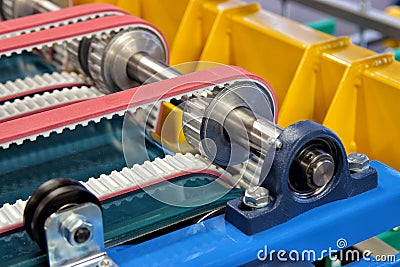 Detail of an equipment fitted with belts and pulleys Stock Photo