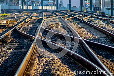 Detail of an european train track Stock Photo