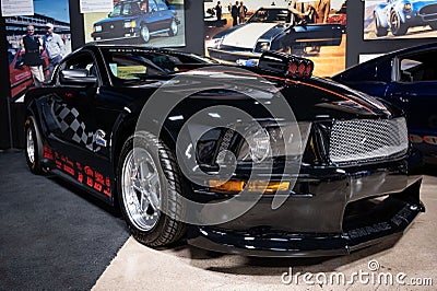 Detail of exclusive black colored Shelby Mustang GT500 Super Snake Prudhomme Edition racing car Editorial Stock Photo