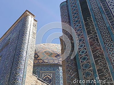 Ancient decorated religious buildings to Samarkand in Uzbekistan. Editorial Stock Photo