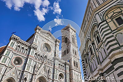 Detail of the facade. Beautiful winter cityscape of Florence with Cathedral of Santa Maria del Fiore on the background, as seen Stock Photo