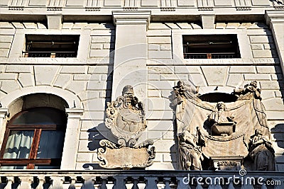 Detail of the facade facing south of Palazzo Moroni, seat of the Padua Town Hall. Stock Photo