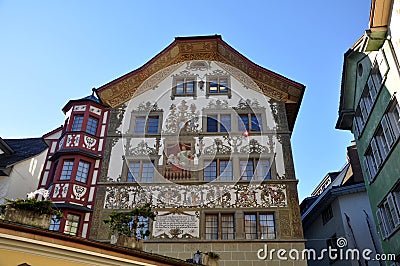 Detail facade of the old house. luzern. Switzerland. Stock Photo