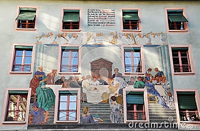 Detail facade of the old house. luzern. Switzerland. Stock Photo