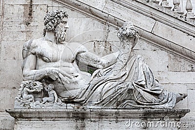 Detail of facade of Palazzo Senatorio on the Capitol hill Stock Photo