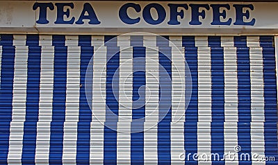 Detail of Fairground sign with blue stripes Stock Photo