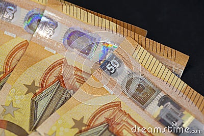 Detail of 50 euro banknotes Stock Photo