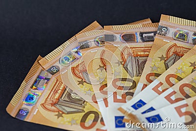 Detail of 50 euro banknotes Stock Photo