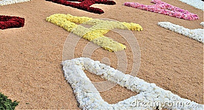 Detail Floral carpet, street flower celebration in Sitges, Spain Stock Photo