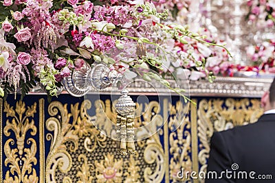 Detail of floral ornamentation on a throne of Holy week, Linares, Andalusia, Spain Stock Photo