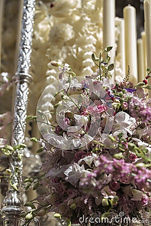 Detail of floral ornamentation on a throne of Holy week, Linares, Andalusia, Spain Stock Photo