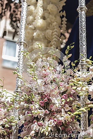 Detail of floral ornamentation on a throne of Holy week, Linares, Andalusia, Spain Stock Photo