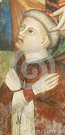 Detail fresco view, Church of Saint Mary by the Sea, Torre di Palme, Marche region, Italy Editorial Stock Photo