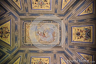 Detail of the frescoed ceiling of a room in the Uffizi in Florence. Editorial Stock Photo