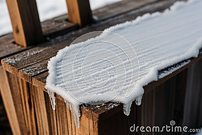 Detail of frost on a wooden signpost Stock Photo