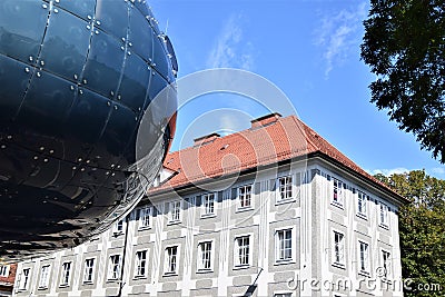 Detail of the futuristic Kunsthaus Graz building, amorphous blue museum of modern art in Graz on the bank of the Mura river, with Editorial Stock Photo
