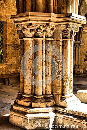 Detail of gothic column in Se Velha Stock Photo