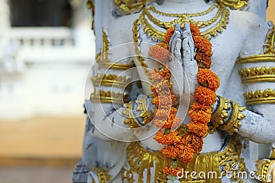 Detail hand ,statue of buddha, in buddhist temple Stock Photo