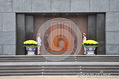 Detail of Ho Chi Minh Tomb mausoleum in Hanoi, Vie Editorial Stock Photo
