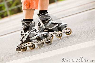 Detail of inline skates in motion Stock Photo