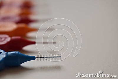 Detail of Interdental colorful brushes. Stock Photo