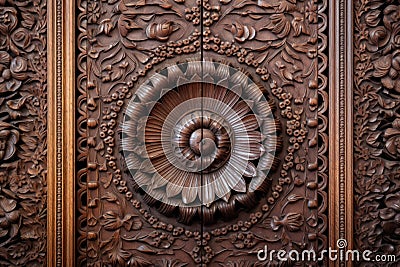 detail of intricate wood carvings on a victorian era armoire Stock Photo