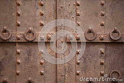 Detail iron door with forge nails Stock Photo