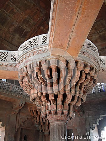 Detail, Islamic decorations on red sandstone Stock Photo