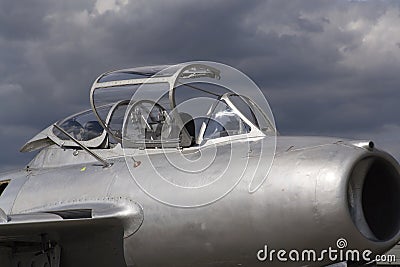 Detail of jet fighter aircraft Mikoyan-Gurevich MiG-15 cockpit developed for the Soviet Union Stock Photo