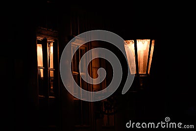 Detail of lanterne and old type window in Prague old town, at night Stock Photo