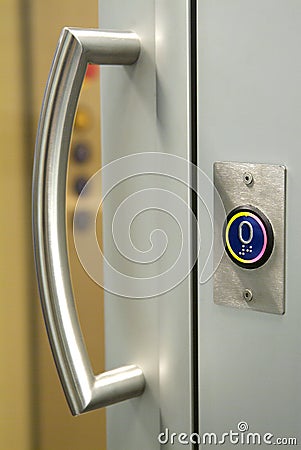 Detail of lift door handle Stock Photo