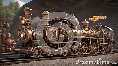 detail of a locomotive steampunk train that creates the music and the art on a colorful and musical railway. Stock Photo