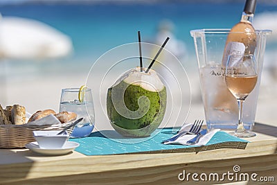 Detail lunch, dessert from Orient Bay in Saint Martin Stock Photo