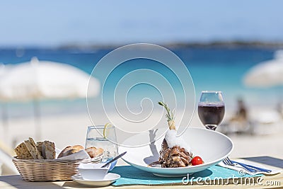 Detail lunch, dessert from Orient Bay in Saint Martin Stock Photo