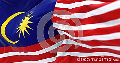 Detail of the Malaysia national flag waving in the wind Cartoon Illustration